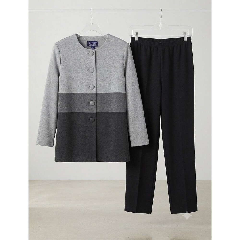 vintage Willow Ridge cardigan jacket featuring a three-tone gray colorblock 12p